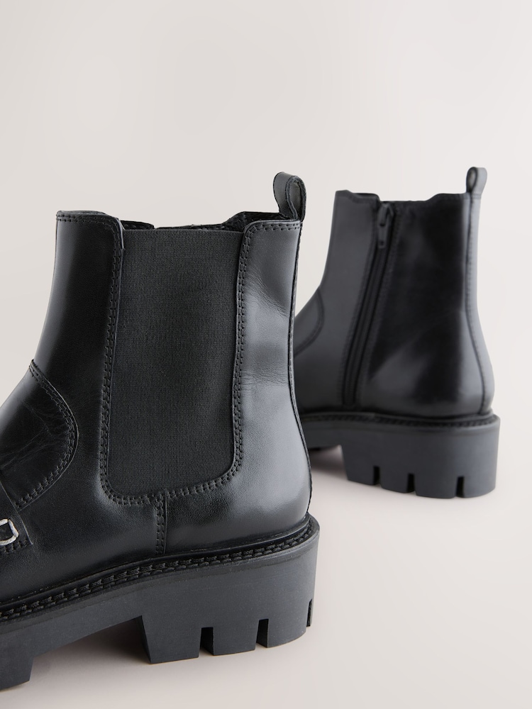 Black Leather Forever Comfort® Buckle Detail Loafer Chelsea Boots - Image 5 of 5