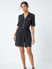 Roman Black Textured Tie Waist Playsuit - Image 2 of 5