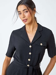 Roman Black Textured Tie Waist Playsuit - Image 4 of 5
