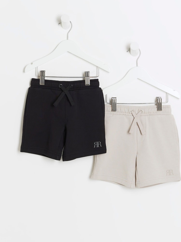 River Island Black Boys 100% Cotton Shorts 2 Pack - Image 1 of 4 River Island Black Boys 100% Cotton Shorts 2 Pack - Image 1 of 4