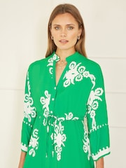 Yumi Green Viscose Midi Dress With Long Sleeves - Image 6 of 9