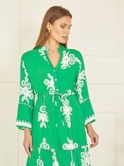 Yumi Green Viscose Midi Dress With Long Sleeves - Image 7 of 9