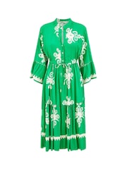 Yumi Green Viscose Midi Dress With Long Sleeves - Image 9 of 9