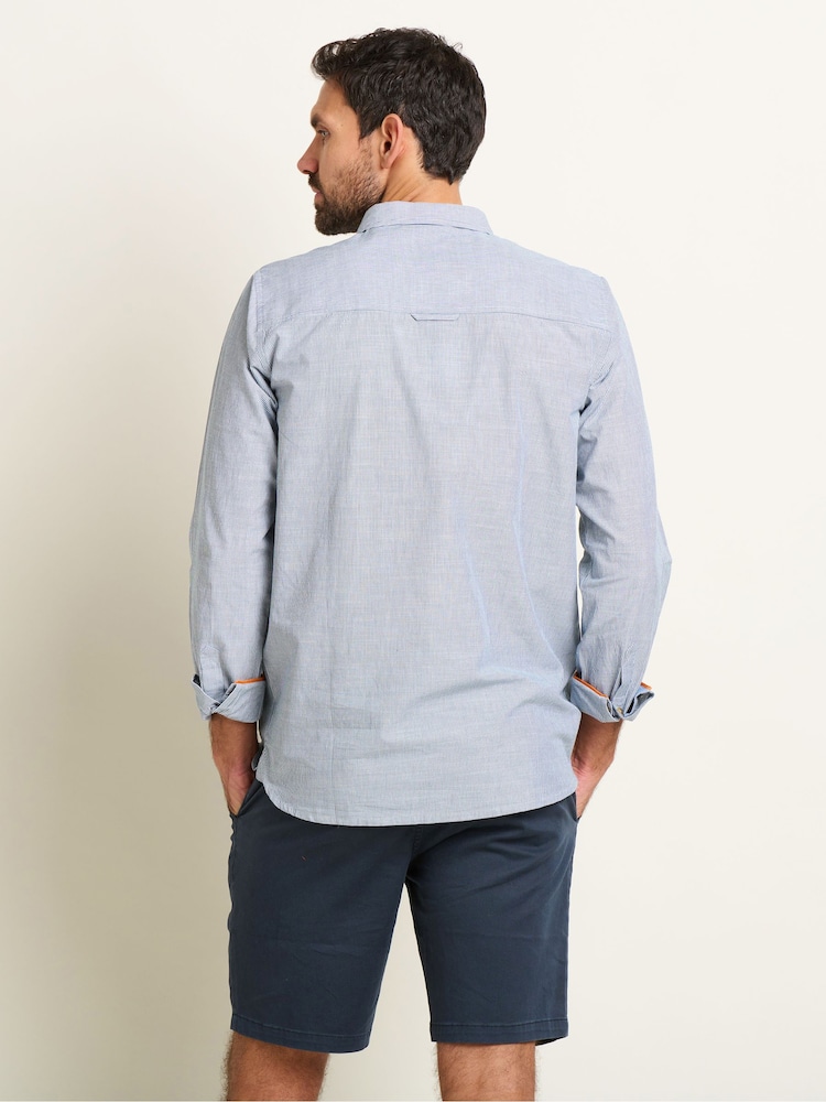 Brakeburn Blue 100% Cotton Stripe Long Sleeve Shirt - Image 2 of 5