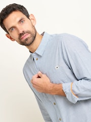 Brakeburn Blue 100% Cotton Stripe Long Sleeve Shirt - Image 3 of 5