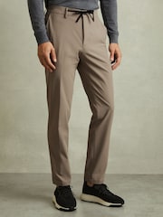 Reiss Taupe Brown Split Technical Drawstring Trousers - Image 1 of 5
