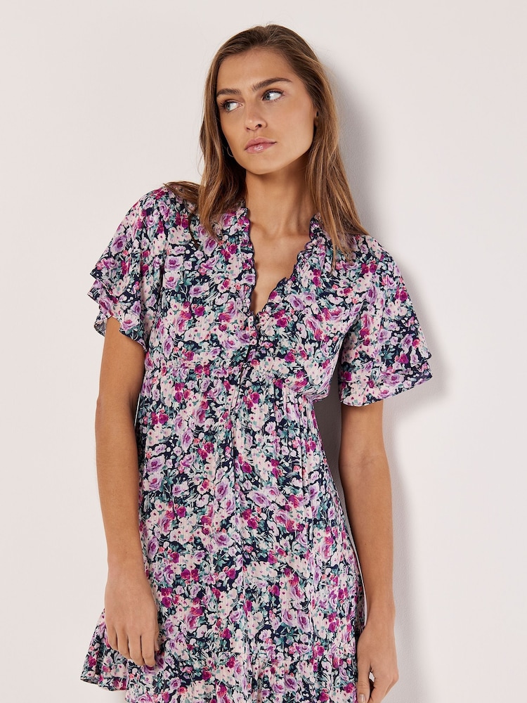 Apricot Multi Painterly Floral Mini Dress - Image 1 of 4