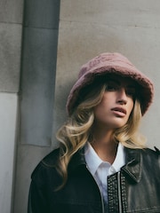 Pink Faux Fur Bucket Hat - Image 1 of 4