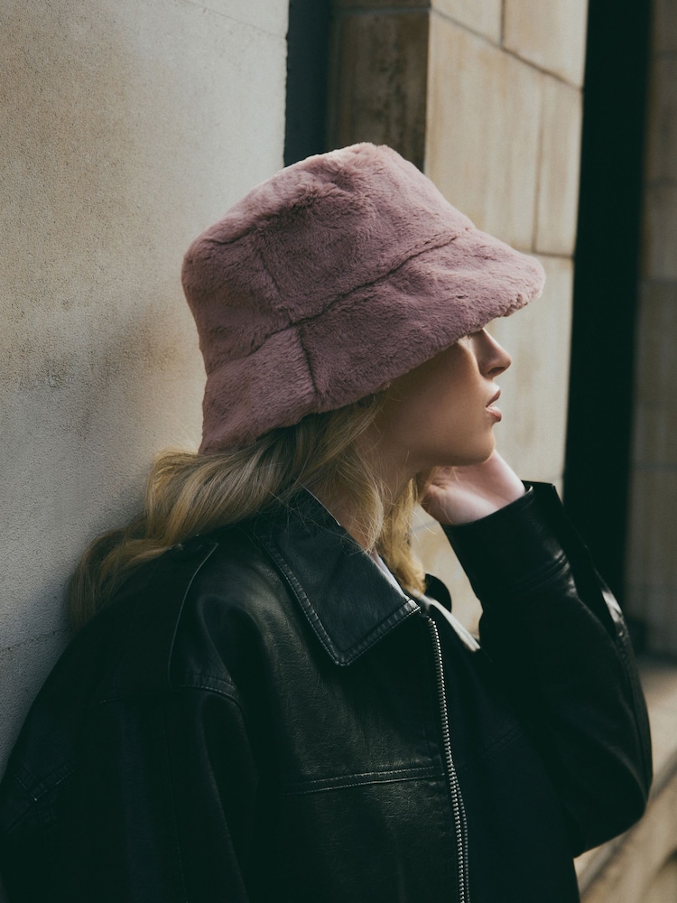 Pink Faux Fur Bucket Hat - Image 2 of 4