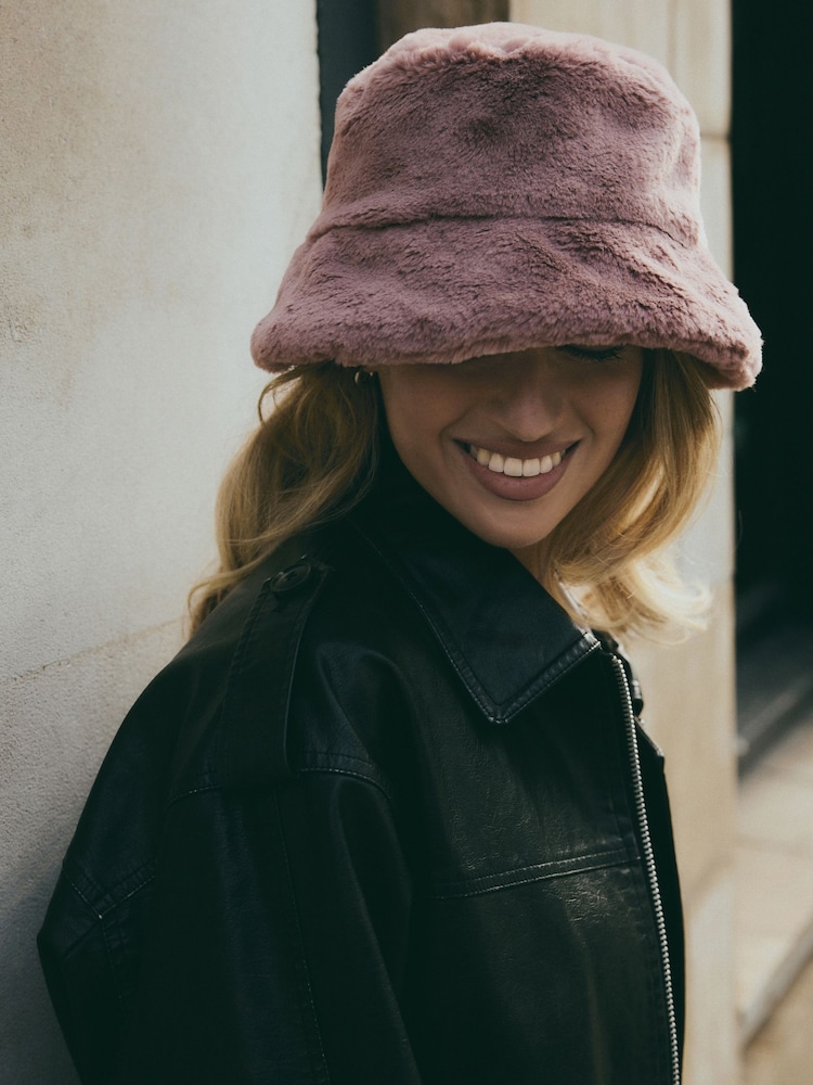 Pink Faux Fur Bucket Hat - Image 3 of 4