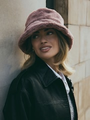 Pink Faux Fur Bucket Hat - Image 4 of 4