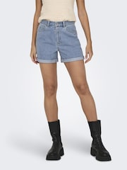 ONLY Blue 100% Cotton High Waisted Denim Mom Shorts - Image 1 of 6