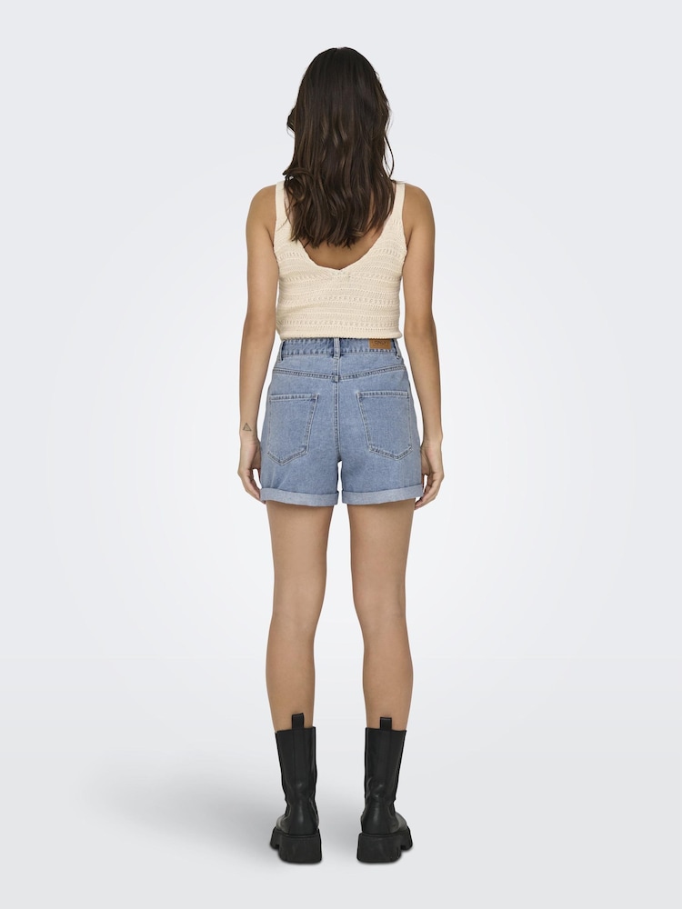 ONLY Blue 100% Cotton High Waisted Denim Mom Shorts - Image 2 of 6