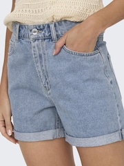 ONLY Blue 100% Cotton High Waisted Denim Mom Shorts - Image 3 of 6
