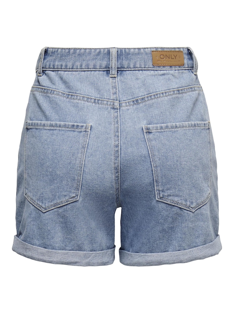 ONLY Blue 100% Cotton High Waisted Denim Mom Shorts - Image 6 of 6