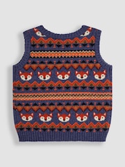 JoJo Maman Bébé Denim Blue Fox Knit FairIsle Pattern Tank Top - Image 2 of 3