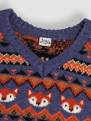 JoJo Maman Bébé Denim Blue Fox Knit FairIsle Pattern Tank Top - Image 3 of 3