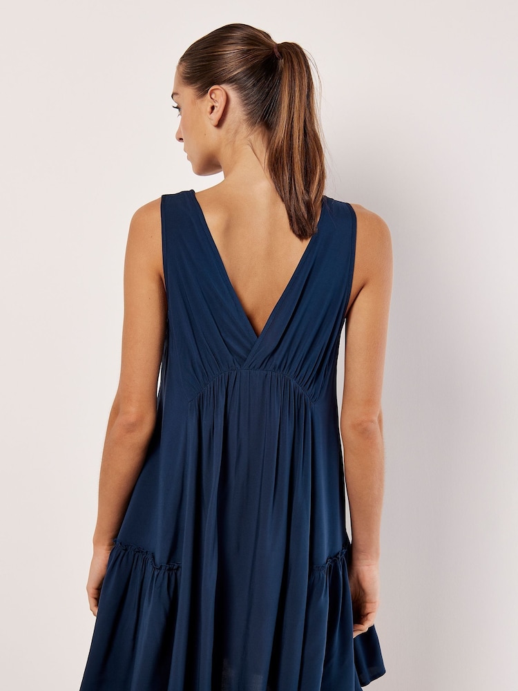 Apricot Blue Embroidered Blooms Swing Mini Dress - Image 4 of 4