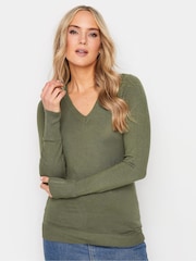 Long Tall Sally Green V-Neck Lightweight Jumper - Image 1 of 5