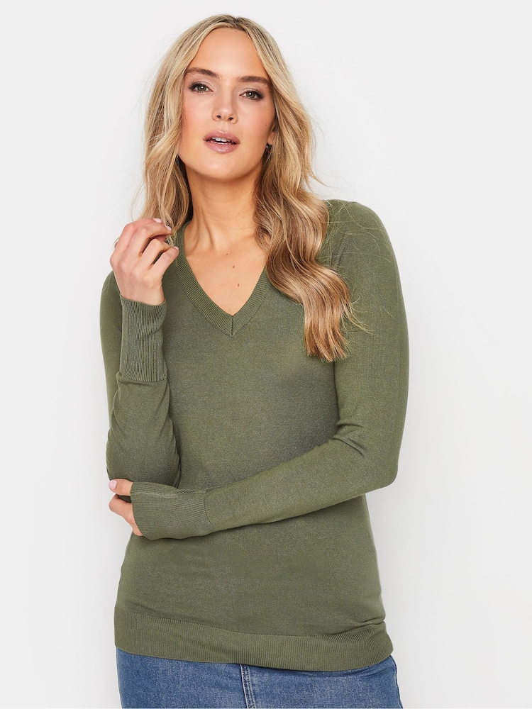 Long Tall Sally Green V-Neck Lightweight Jumper - Image 1 of 5