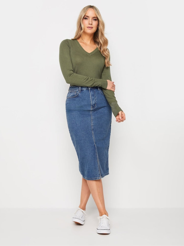 Long Tall Sally Green V-Neck Lightweight Jumper - Image 2 of 5