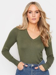 Long Tall Sally Green V-Neck Lightweight Jumper - Image 4 of 5