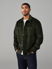 Green Corduroy Twin Pocket 100% Cotton Shacket Overshirt - Image 1 of 8