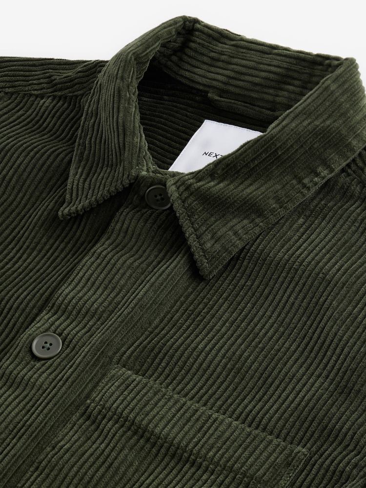 Green Corduroy Twin Pocket 100% Cotton Shacket Overshirt - Image 8 of 8
