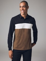 Noir/Brun - Polos Manches longues boutonnés et bloqués 100% coton - Image 1 de 7