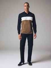 Noir/Brun - Polos Manches longues boutonnés et bloqués 100% coton - Image 2 de 7