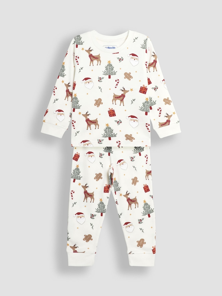 JoJo Maman Bébé Cream Christmas Print Jersey Pyjamas - Image 2 of 6