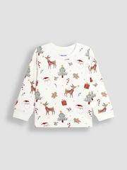 JoJo Maman Bébé Cream Christmas Print Jersey Pyjamas - Image 3 of 6