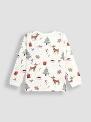 JoJo Maman Bébé Cream Christmas Print Jersey Pyjamas - Image 4 of 6