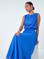 Roman Blue Pleated Premium Maxi Skirt - Image 1 of 5