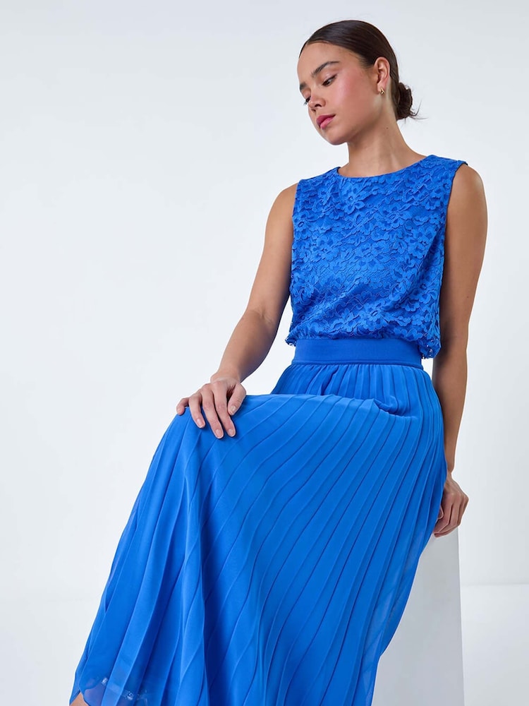 Roman Blue Pleated Premium Maxi Skirt - Image 1 of 5