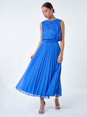 Roman Blue Pleated Premium Maxi Skirt - Image 2 of 5