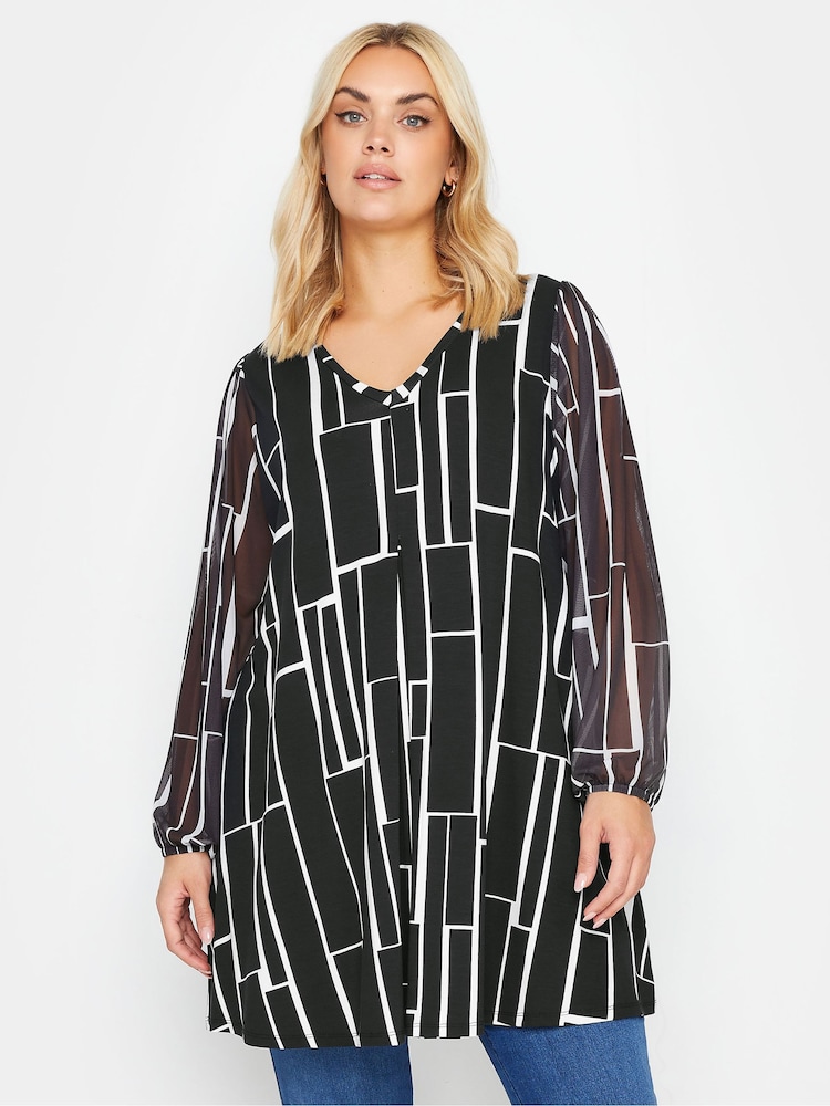 Yours Curve Geometrisch bedrucktes Top mit Mesh-Ärmeln​​​​​​​ - Bild 1 von 4