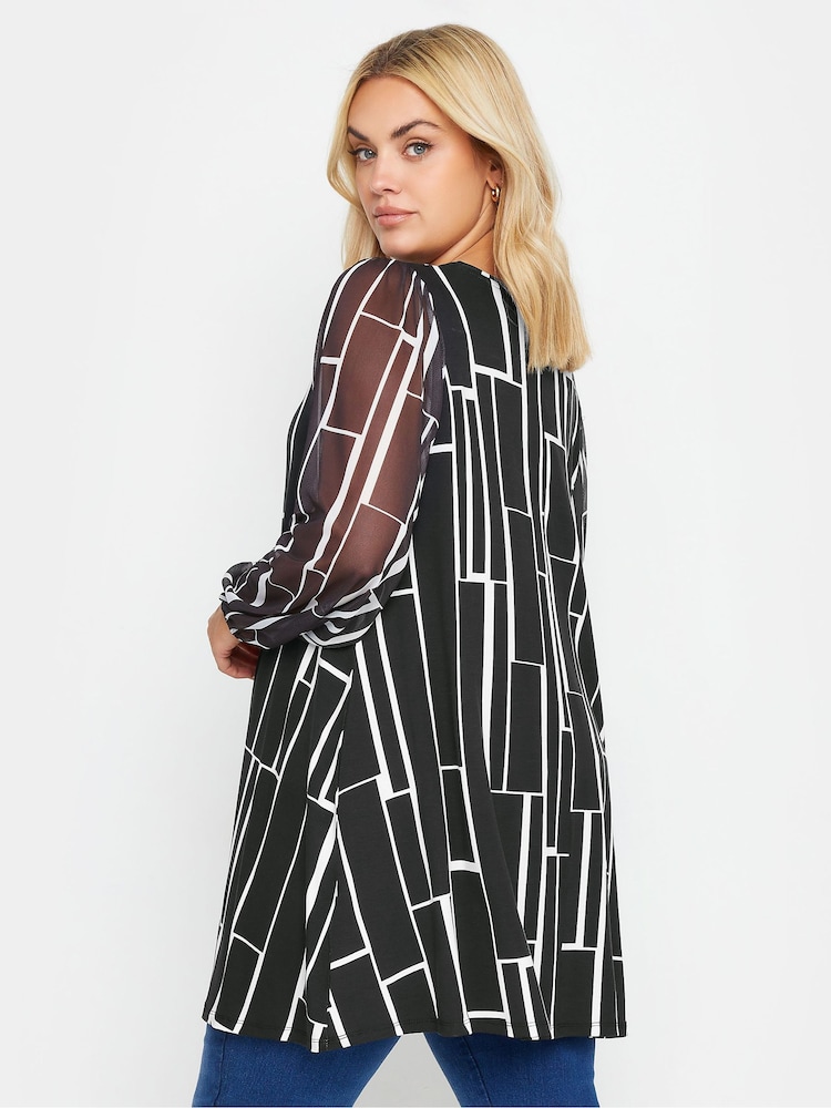 Yours Curve Geometrisch bedrucktes Top mit Mesh-Ärmeln​​​​​​​ - Bild 2 von 4