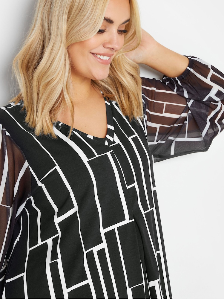 Yours Curve Geometrisch bedrucktes Top mit Mesh-Ärmeln​​​​​​​ - Bild 4 von 4