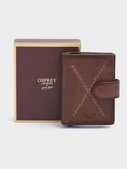OSPREY LONDON The X Stitch Leather & Metal RFID ID Brown Card Case - Image 1 of 6