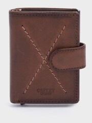 OSPREY LONDON The X Stitch Leather & Metal RFID ID Brown Card Case - Image 2 of 6