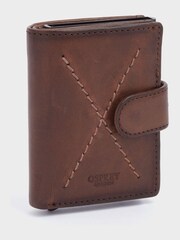 OSPREY LONDON The X Stitch Leather & Metal RFID ID Brown Card Case - Image 3 of 6