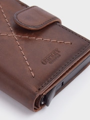 OSPREY LONDON The X Stitch Leather & Metal RFID ID Brown Card Case - Image 6 of 6