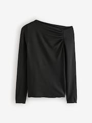 Black Long Sleeve Asymmetric Gathered Top - Image 4 of 5