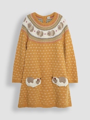 JoJo Maman Bébé Mustard Yellow Guinea Pig Knitted Dress - Image 1 of 3