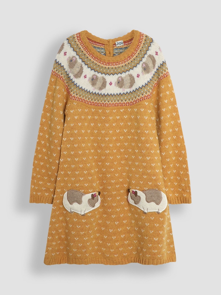 JoJo Maman Bébé Mustard Yellow Guinea Pig Knitted Dress - Image 1 of 3
