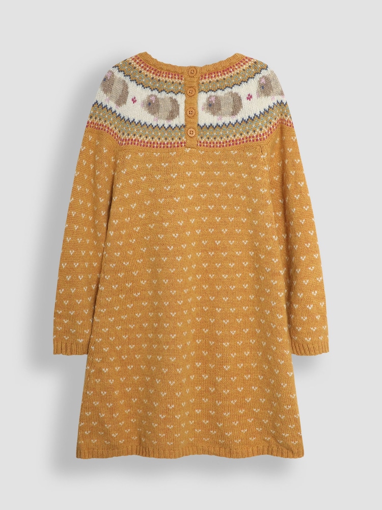 JoJo Maman Bébé Mustard Yellow Guinea Pig Knitted Dress - Image 2 of 3