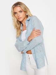 PixieGirl Petite Blue 100% Cotton Broderie Front Shirt - Image 1 of 5