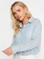 PixieGirl Petite Blue 100% Cotton Broderie Front Shirt - Image 4 of 5
