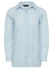 PixieGirl Petite Blue 100% Cotton Broderie Front Shirt - Image 5 of 5